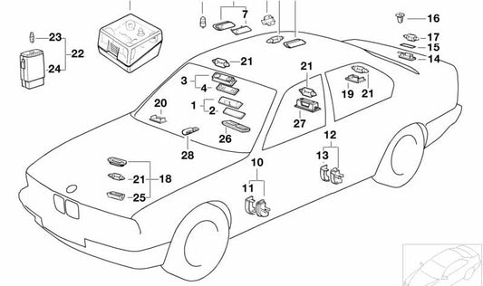 Portalámparas con bombilla 1,2W OEM 64118390933 para BMW E36, E32. Recambio original BMW.