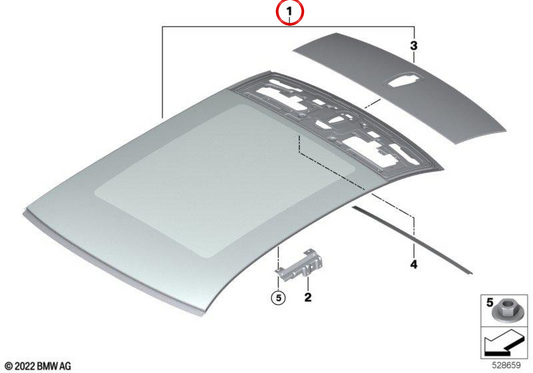 Tetto di vetro panoramico per BMW 7 G70 (OEM 54105A30B95). BMW originale
