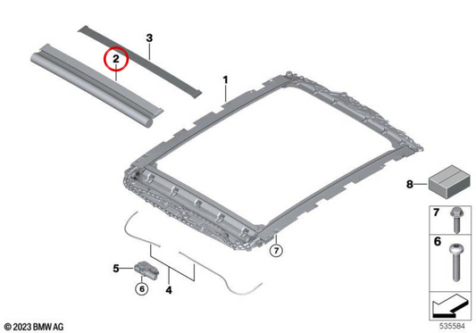 Store pare-soleil pour toit panoramique en verre anthracite OEM 54105A969D0 pour BMW Série 5 G60 et M5 G90. Original BMW