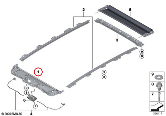 Telaio anteriore tendina per tetto panoramico OEM 54105A9AE32 per BMW X3 G45. Originale BMW
