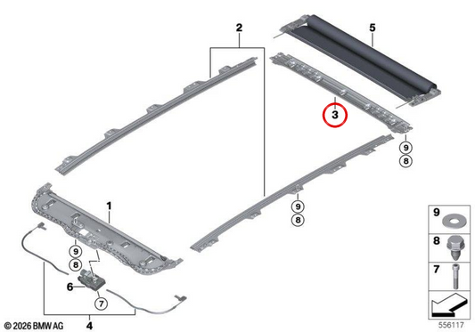 Traversa posteriore con viti per tetto panoramico OEM 54105A9AE39 per BMW X3 G45. BMW Originale
