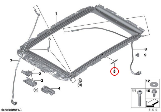 Das Produkt **"Panoramadach Dichtung Gummi"** mit der **Teilenummer 54105B32D96** ist ein original BMW-Ersatzteil und dient als Dichtungsgummi für die Rahmenabdichtung eines elektrischen Panoramadachs. Es ist besonders relevant für bestimmte aktuel