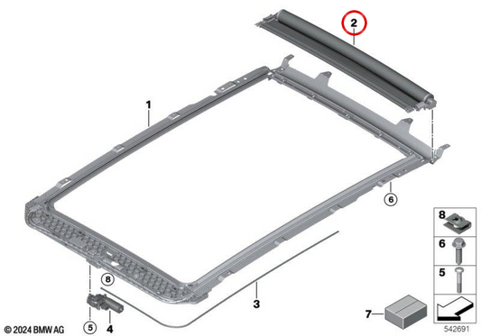 Protection solaire de toit panoramique gris Atlas OEM 54105B3A886 pour BMW Série 5 G61, G99. Véritable BMW.