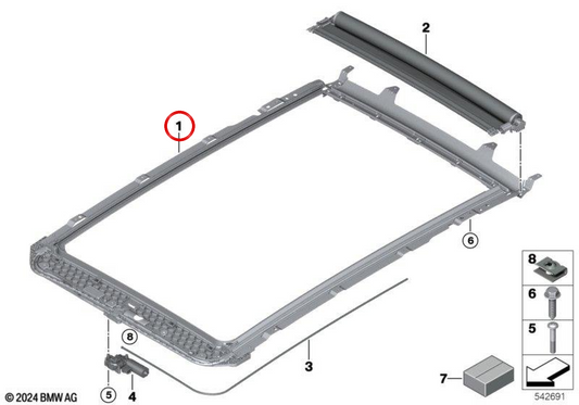 Cadre de store arrière OEM 54105B3A8D0 pour BMW Série 5 G61 Touring et M5 G99 Touring. BMW d'origine