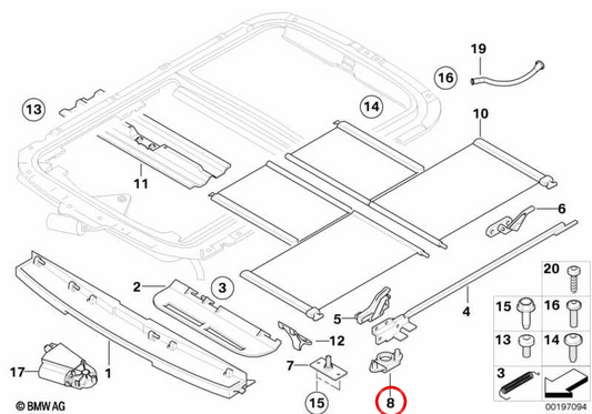 Élément de compensation toit ouvrant relevable OEM 54107039737 pour MINI R50, R53 Cooper, One, One D... et plus. Original MINI.