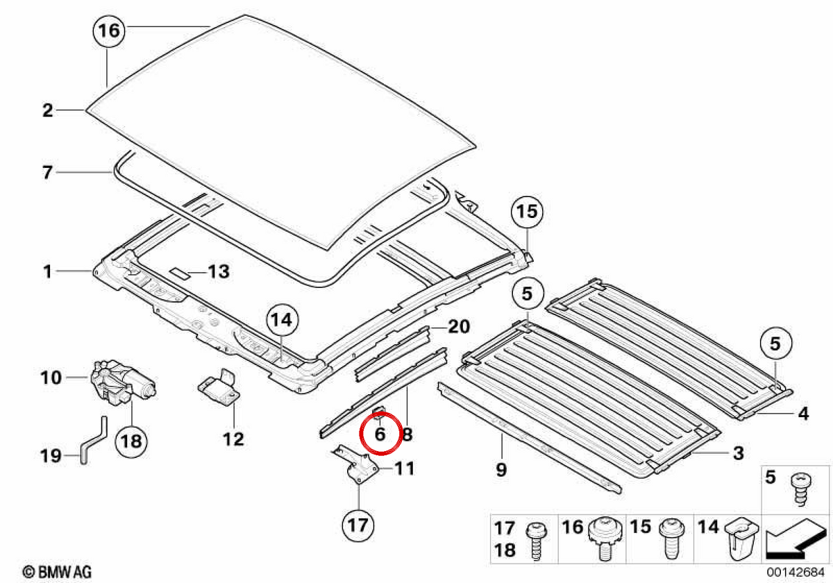 Clip de sujeción OEM 54107136677 para BMW E63, E64. Original BMW.