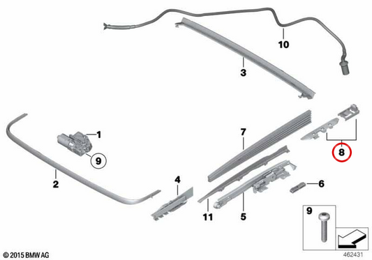 Kit de reparo de teto solar para BMW Série 5 F10, F18, F90, G30, G38, Série 7 F01, F02, F04, G11, G12, X6 F16 (OEM 54107209196). BMW genuíno