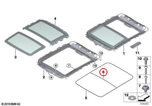 Guarnizione pannello in vetro posteriore del tetto panoramico OEM 54107237599 per BMW Serie 5 Gran Turismo F07 e F07 LCI. Originale BMW