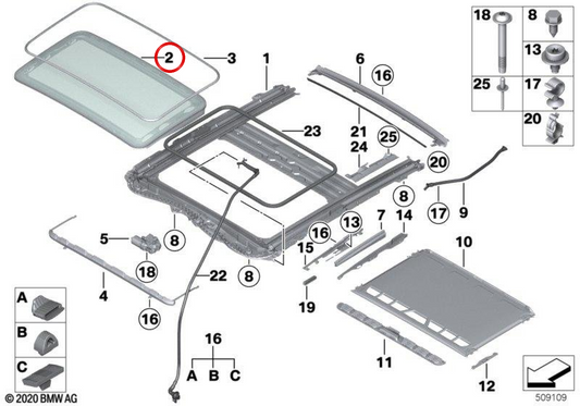 Crystal roof OEM 54107266209 for BMW F30, F80. Original BMW.