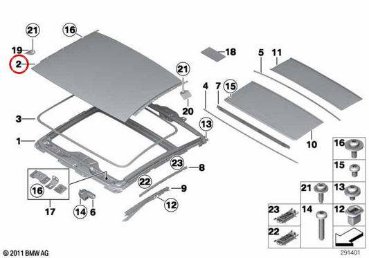 Techo solar de cristal OEM 54107274163 para BMW F06. Original BMW.
