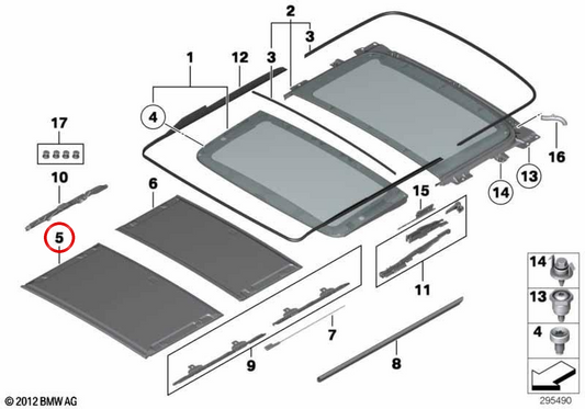Ciel de pavillon coulissant avant (Schwebehimmel) OEM 54107293460 pour BMW X3 F25 et X4 F26. Original BMW.
