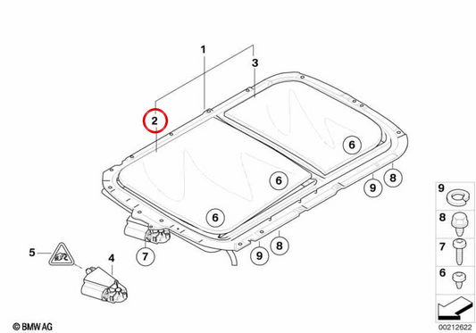 Pannello in vetro anteriore per tetto panoramico OEM 54107355231 per MINI R56, R55 Clubman e R60 Countryman. Originale MINI.