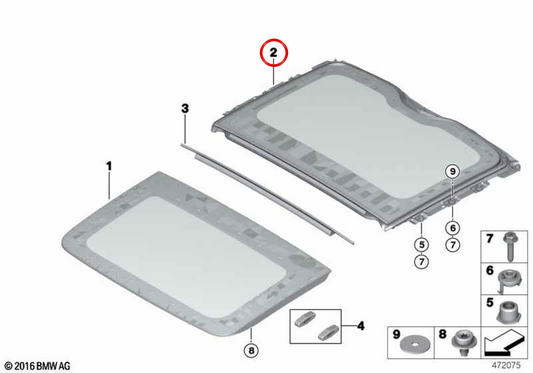 Teto de vidro traseiro iluminado OEM 54107373641 para BMW G12. BMW genuíno.