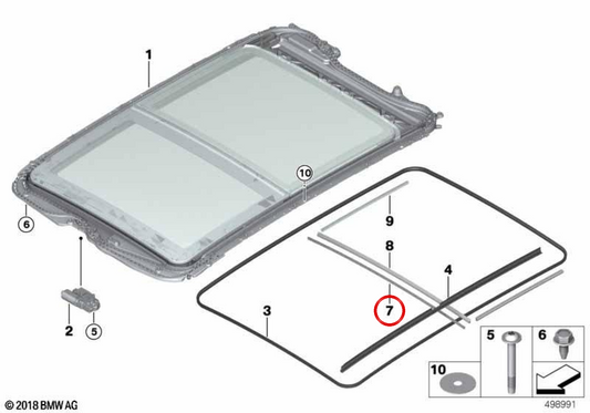 Junta tapa de cristal trasera OEM 54107391794 para BMW F44, F45, F46, F48. Original BMW.