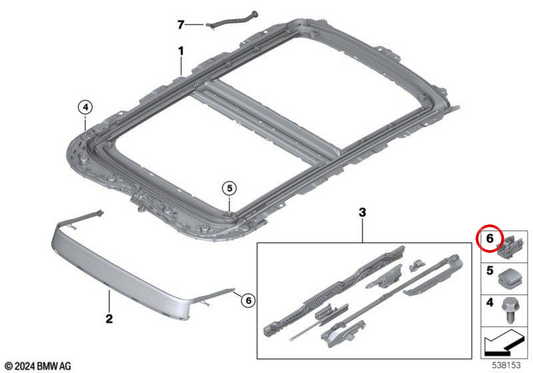 Articulación de deflector de viento para techo panorámico OEM 54107402802 para MINI F54, F55, F56, F60, F65, F66… y más. Original MINI