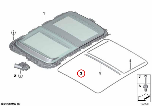 Junta de abertura de techo panorámico OEM 54107476541 para MINI F54 Clubman, F55, F56, F60 Countryman, F65 y F66. Original MINI