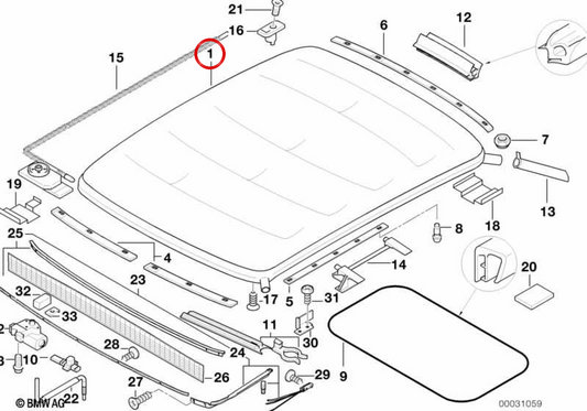 Toit pliant à cadre complet OEM 54112267351 pour BMW E36 (Compact, Berlina, Coupé, Touring, Cabrio). BMW d'origine.
