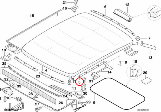 Guide latéral toit solaire 54112268584 pour BMW E36. BMW d'origine.