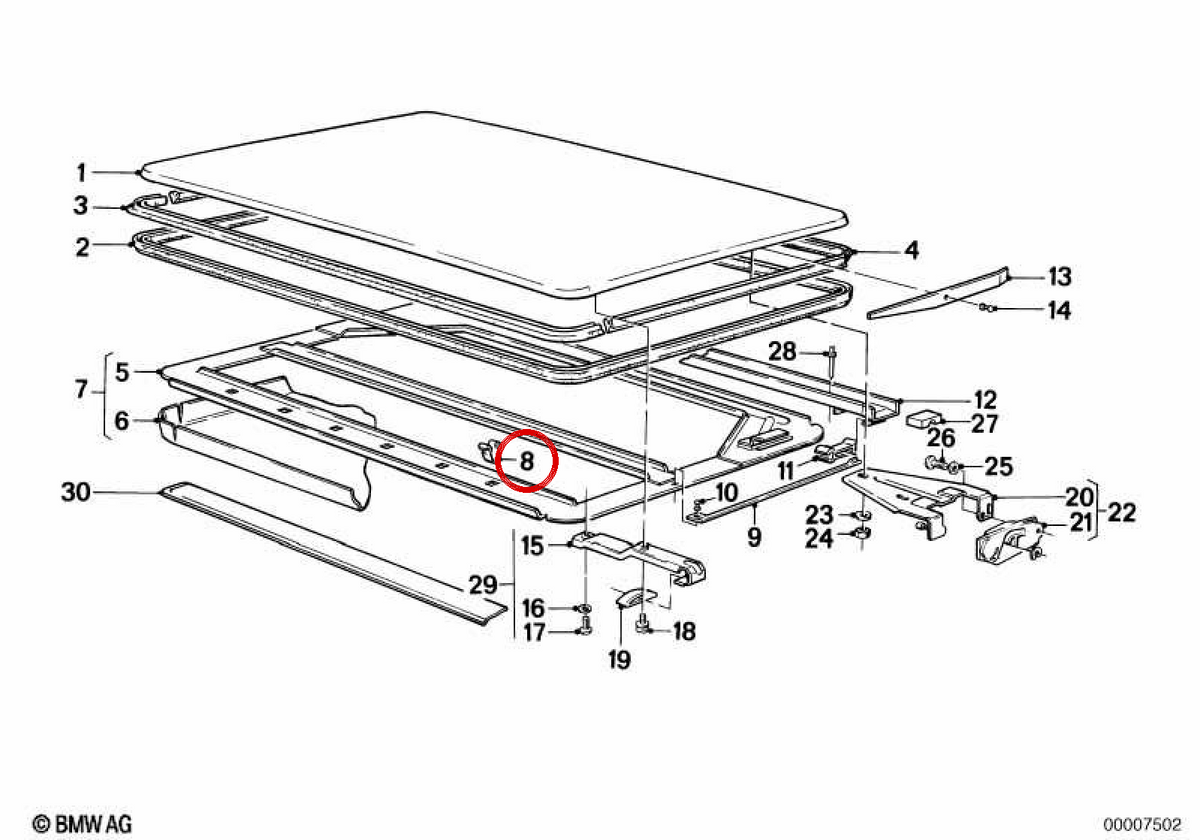 OEM -Fixierungsclip 54121848635 für BMW E21, E30, E12, E28, E24, E23. Original BMW.