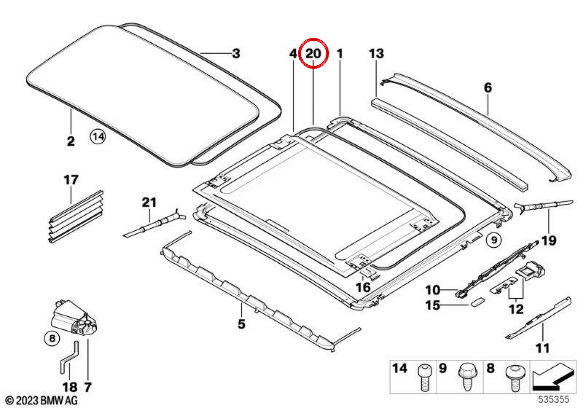 Keder de techo corredizo OEM 54127129878 para BMW E81, E82, E87, E88. Original BMW.