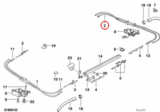 Tubo guía trasero OEM 54128169820 para BMW E34. Original BMW.