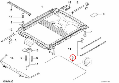 OM 541285757 Schema di cornice scorrevole per BMW E39, E53. BMW originale.