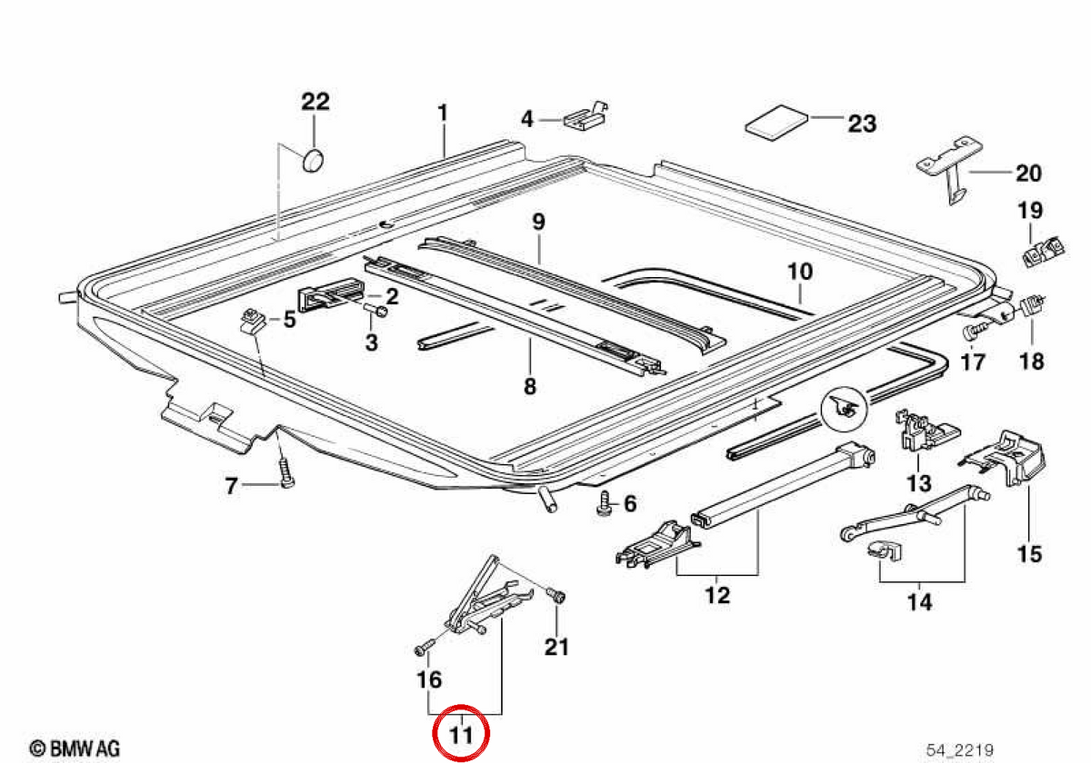 OEM 54128214655 left sliding guide for BMW E36. Original BMW.