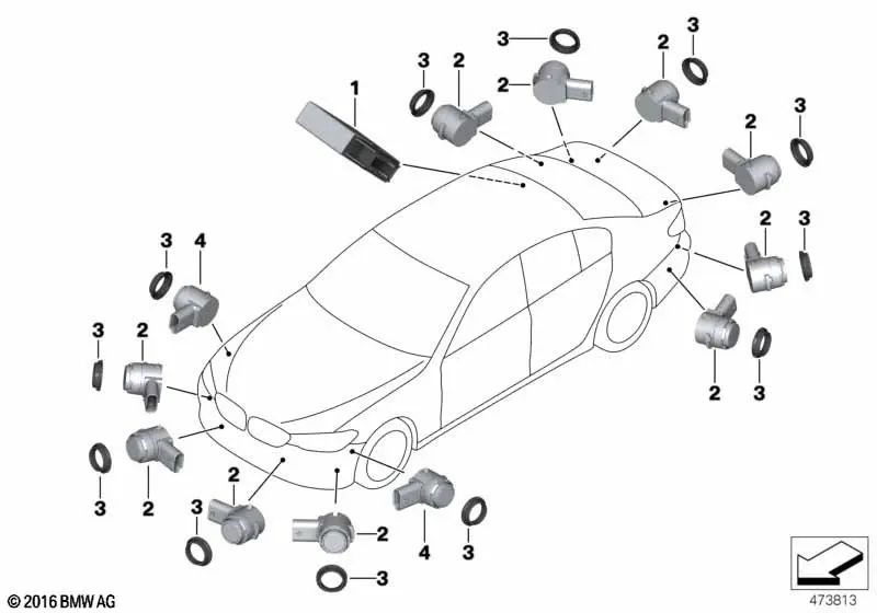 Ultrasonic Sensor for BMW G30, G31, G38, G32, G11, G12, F26, F15, F85, F16, F86 (OEM 66209121387). Original BMW