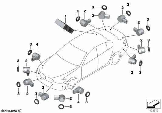 Ultrasonic Sensor for BMW G30, G31, G38, G32, G11, G12, F26, F15, F85, F16, F86 (OEM 66209121387). Original BMW