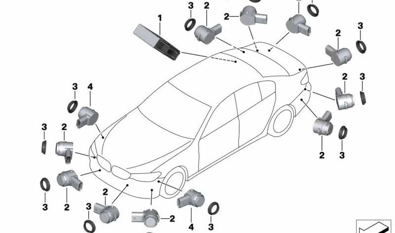 Sensor de ultrasonidos PDC marrón Almandin WC46 OEM 66209459578 para BMW Serie 5 G30, G31, F90 M5 y Serie 6 G32 GT. Original BMW