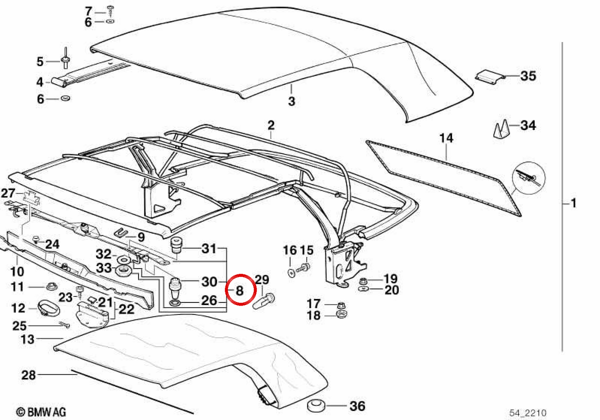 CHIUSA CAPOTA OEM 54218163657 per BMW E36. BMW originale.