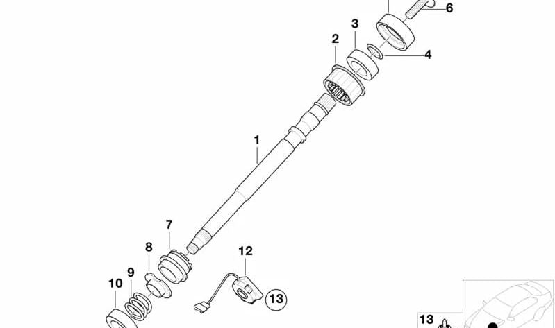 Eje superior de la columna de dirección OEM 32311095743 para BMW E36, Z3. Original BMW.