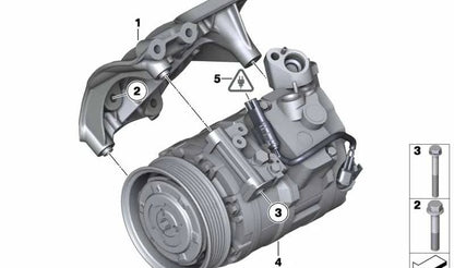 Compresor de aire acondicionado OEM 64526956719 para BMW E82, E88, E90, E90N, E91, E91N, E92, E92N, E93, E93N, E84, E89. Original BMW.