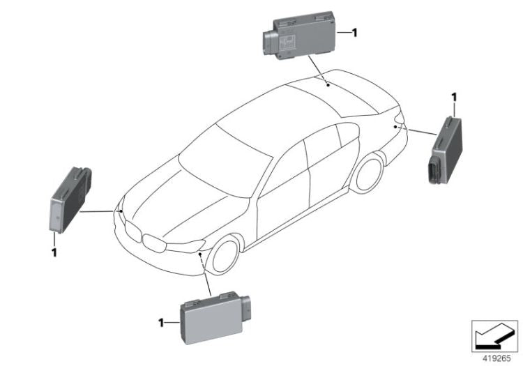 Sensor de aviso de cambio de carril OEM 66326891728 para BMW G30, G31, F90, G32, G11, G12, X3 G01, X4 G02... y más. Original BMW.