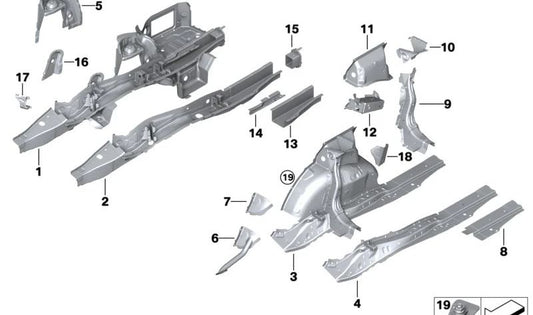 Soporte izquierdo guardabarros OEM 41007487191 para BMW G20, G20N, G21, G21N, G28, G28N, G80, G80N, G81, G81N. Repuesto original BMW.