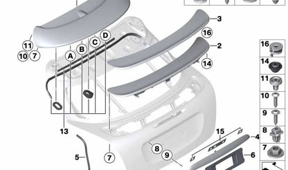 Apoyo capó trasero OEM 51137361202 para MINI R56, R57 Cabrio, R58 Coupé, R59 Roadster… y más. Original MINI.