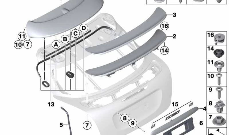 Agarradero de tapa de maletero trasero imprimado OEM 51132754240 para MINI R56, R57, R58, R59… y más. Original MINI.