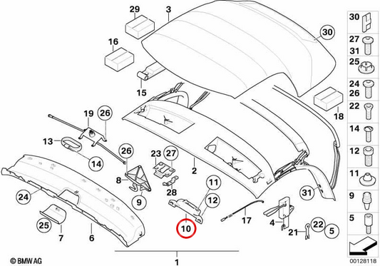 Rechtsunterstützungsbasis OEM 54317110870 für BMW E85 (Z4). Original BMW.