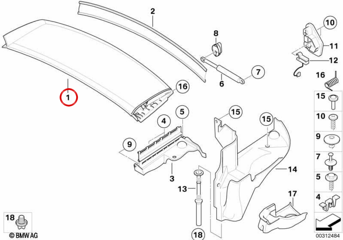 OEM 54317189233 Compartimento Cappuccio per BMW E85. BMW originale.