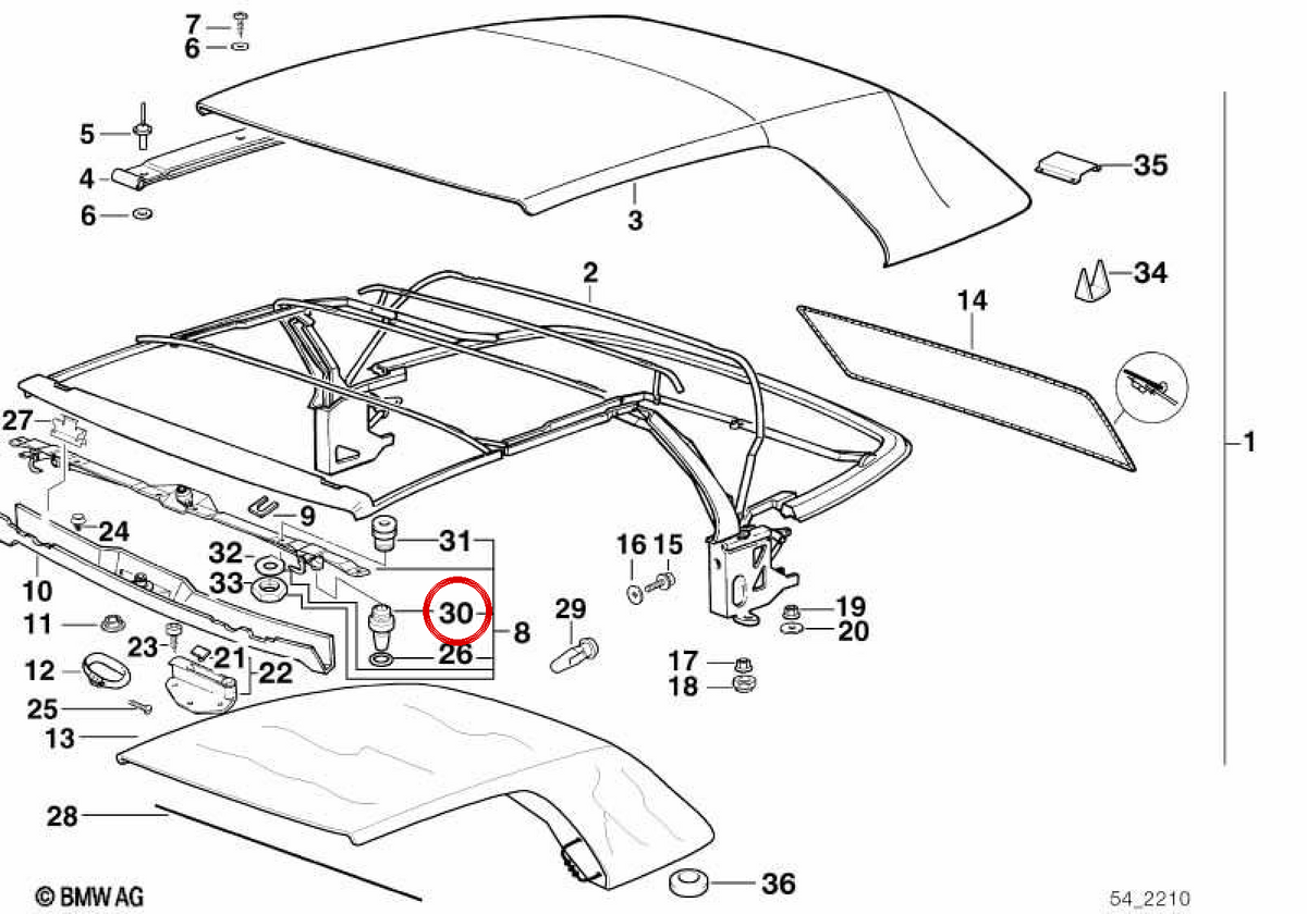 Pasador centrador OEM 54318163671 para BMW E36. Original BMW.