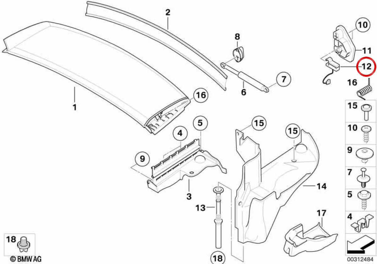 Microinterruptor capota OEM 54318236846 para BMW E46, E64, F12, E85. Original BMW.