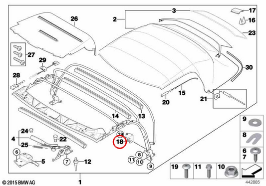 Rechtsunterstützung für Capota (Persenning) OEM 54318407184 für BMW E36 und Z3. Original BMW.