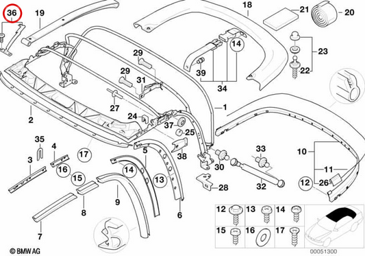 Kit de support pour Capota OEM 54318411126 pour BMW E36 et Z3. BMW d'origine.