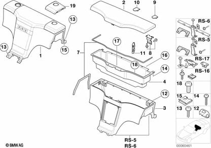 Cubierta para caja de almacenamiento derecha para varios modelos/series de BMW (OEM 51168400260). Original BMW.