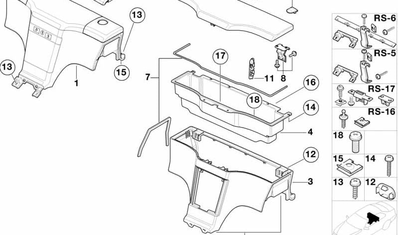 Boîte de stockage centrale Embels pour BMW (OEM 51168400252). BMW d'origine