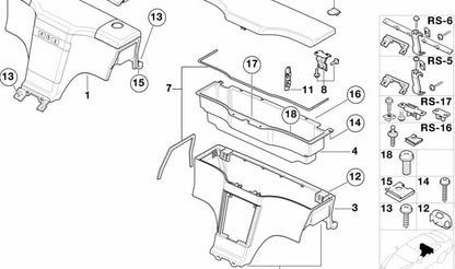 Boîte de stockage centrale Embels pour BMW (OEM 51168400252). BMW d'origine