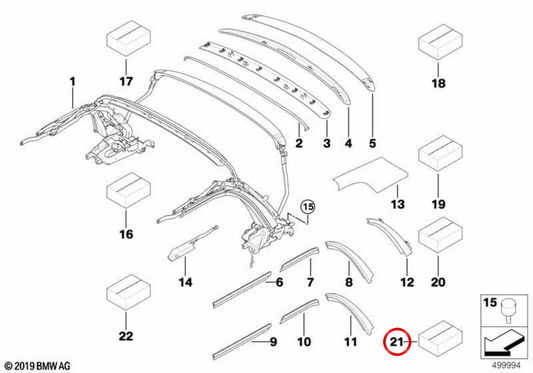OEM 54342758532 Réglage des capota pour Mini Cabrio R57, R57 LCI. Mini d'origine.
