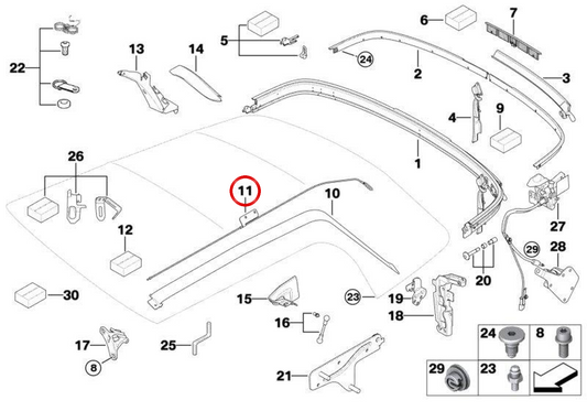 Cabo de retenção esquerdo OEM 54347079877 para MINI Cabrio R52 (Cooper, Cooper S, One) 2004-2008. MINI originais.