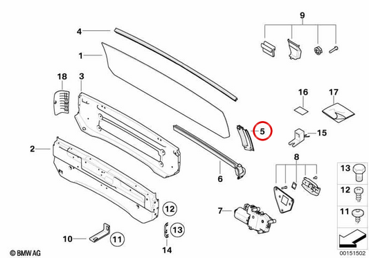 Carte gauche de l'arrière Lunea OEM 54347125121 pour BMW E64. BMW d'origine.