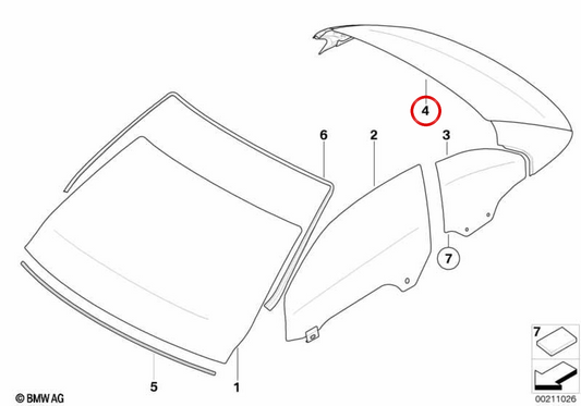 Thermals Heckscheibe OEM 54347128754 für BMW E93, F33, F83. Original BMW.